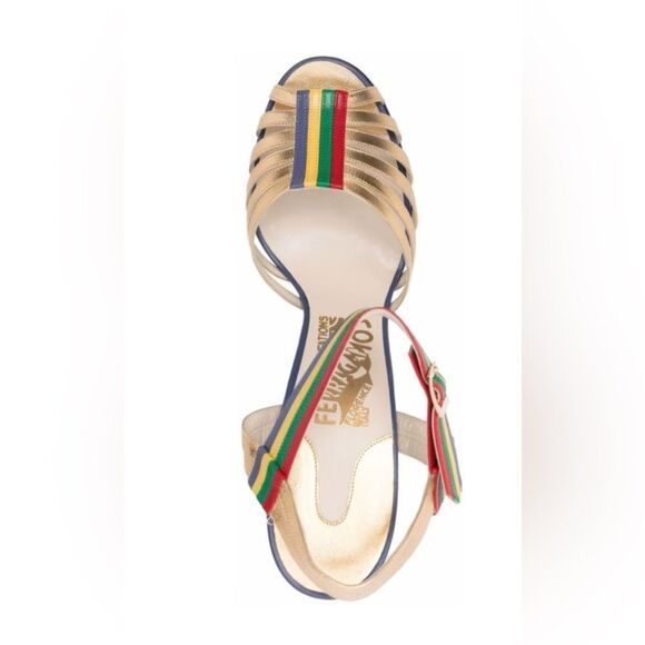 SALVATORE FERRAGAMO CREATIONS Sandals Red Gold/multicolour leather Luxe strappy - Picture 5 of 9